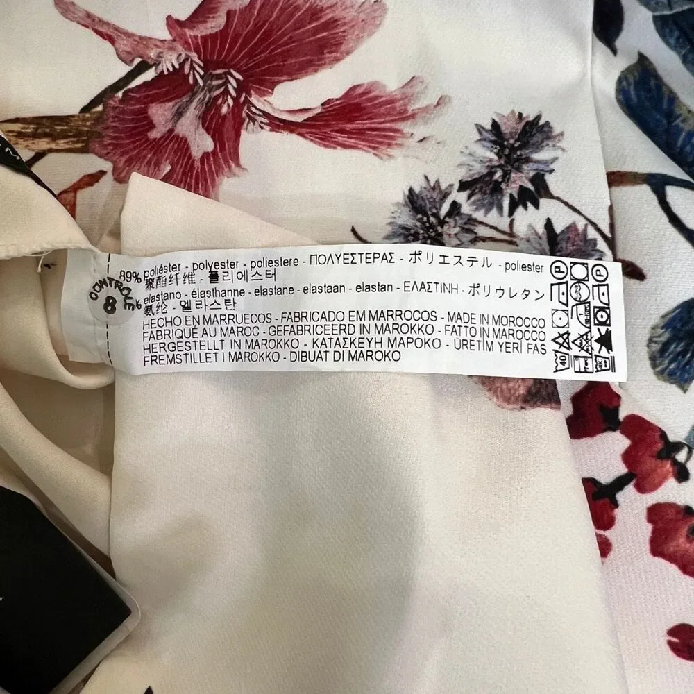 Zara Women's Floral High Waisted Midi Straight Pencil Skirt Ivory Red Sz XS NWT